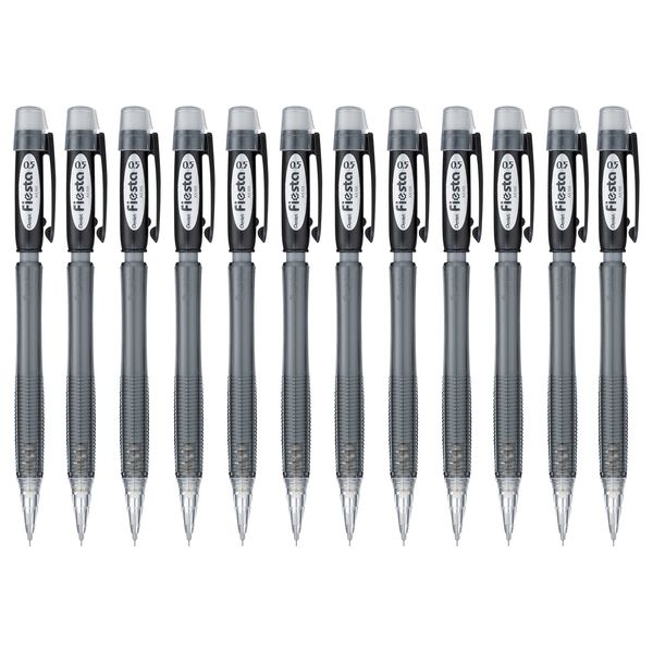 Pentel AX105-AO Fiesta Automatic Pencil, Lead, Grade HB, 1 Pack of 12 Pencils,Black Barrel 0.5mm