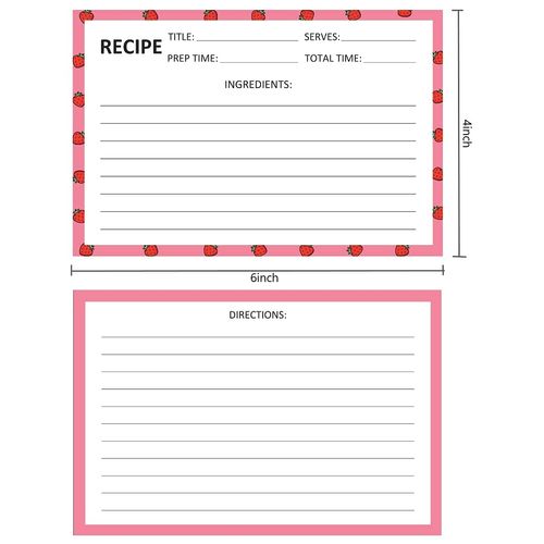 Recipe Cards 50 PCS 4x6inch Double Sided Thick Card Stock 5 Fruit Design Fit with Recipe Binder Recipe Box Gift for Bridal Shower Wedding Housewarming