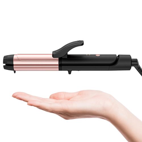 Mooqlizz Dual Voltage Curling Iron, Travel Flat Iron Hair Curler in One for European, 1 1/4 Inch Ceramic Plates with Adjustable Temperature, Travel Size Glove Included, Black