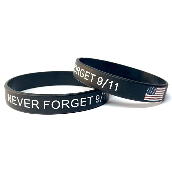 9-11 Never Forget Wristband 911 American Flag Thin Line Silicone Bracelet (2-pack) By Malayan