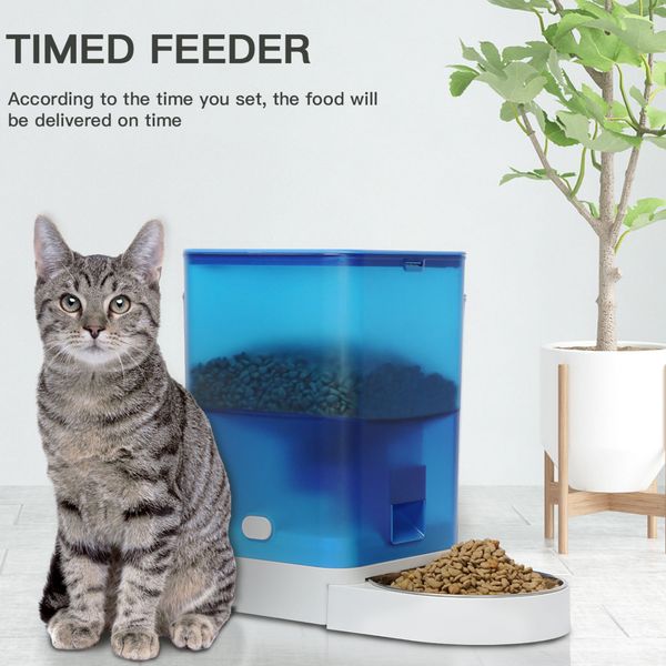 U.S. Solid Automatic Dog Cat Feeder Blue Pet Food Dispenser, Dual Power Supply