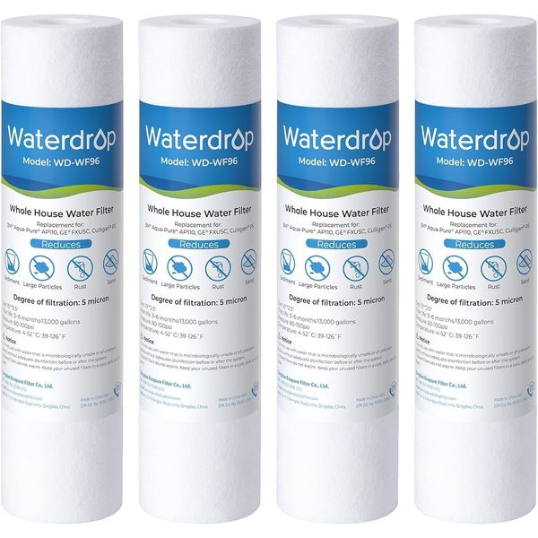 Waterdrop 10"x2.5" Replacement Sediment Filter for AP110/P5/WHKF-GD05(4-Pack)