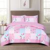 4 Piece Duvet Quilt Cover Beautiful Complete Bedding Set (Patch Grey Pink, Double)