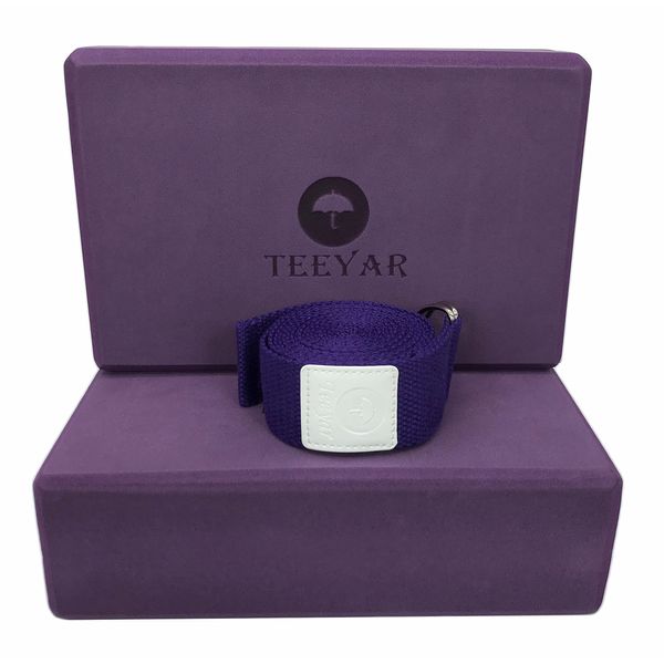 Tiiyar Yoga Block Set of 2, 3.1 inches (8 cm) Thickness and Yoga Strap (Yoga Belt) 72.4 inches (184 cm) (Grape)