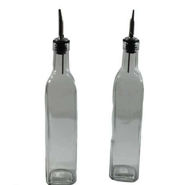 Olive Oil Dispenser Cruet Clear Glass Spout 16 Oz Set of  2 Premium Vials