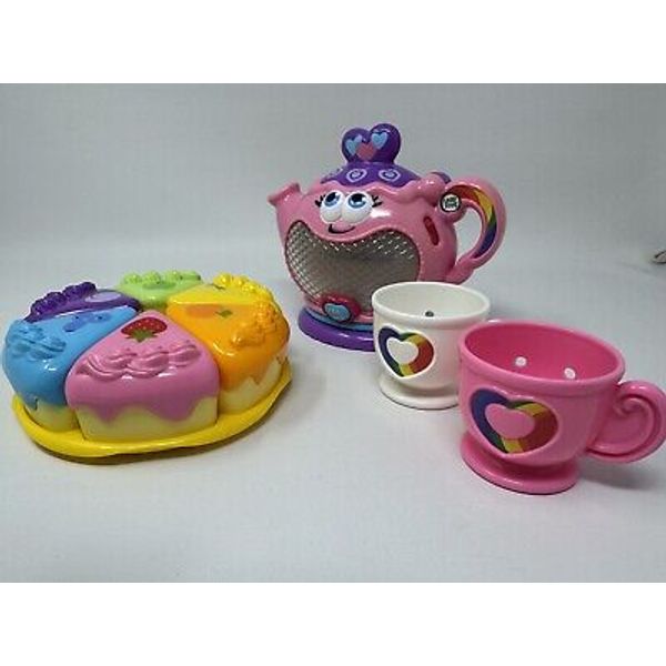 LEAP FROG MUSICAL RAINBOW TEA PARTY TOY SET INTERACTIVE TEA POT CAKE PLATE 2CUPS