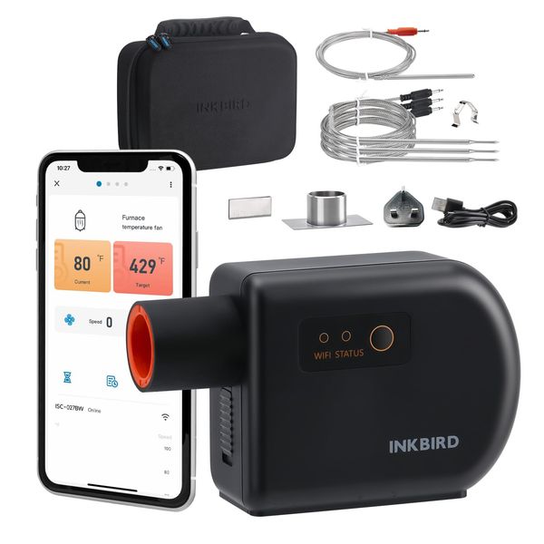 INKBIRD ISC-027BW Bluetooth 5.1 and WIFI 2.4GHz BBQ Temperature Controller, Automatic Smoker Fan Controller, Grill Thermometer with 4 Probes for Kamado,Big Green Egg,Joe, Primo, Vision Grill