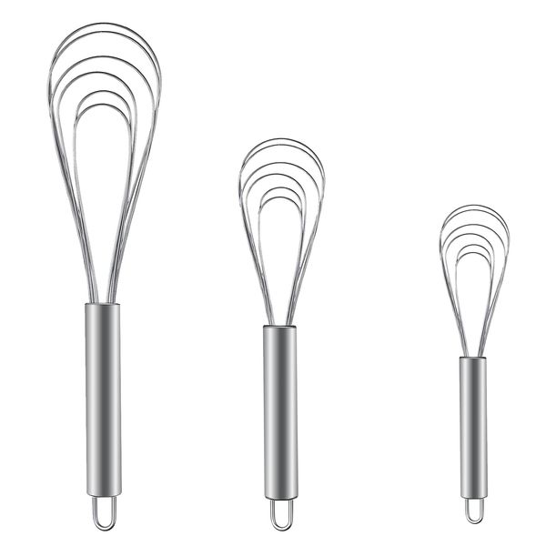 3 Stücke Flacher Schneebesen Edelstahl, Profi Plus Schneebesen Rührbesen Flachdraht Schneebesen Set Küchen Schneebesen Egg Whisk für Eier, Mischen, Schneebesen, Schlagen, Aufschäumen und Rühren