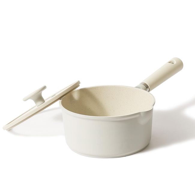 Carote Carote Single Handled Pot, 7.1 inches (18 cm), Induction Compatible, PFOA PFOS Free, Sauce Pan, Marble Coating, Lid Included, Non-stick, Easy to Clean, Single Person Pot, Deep Frying, Boiled