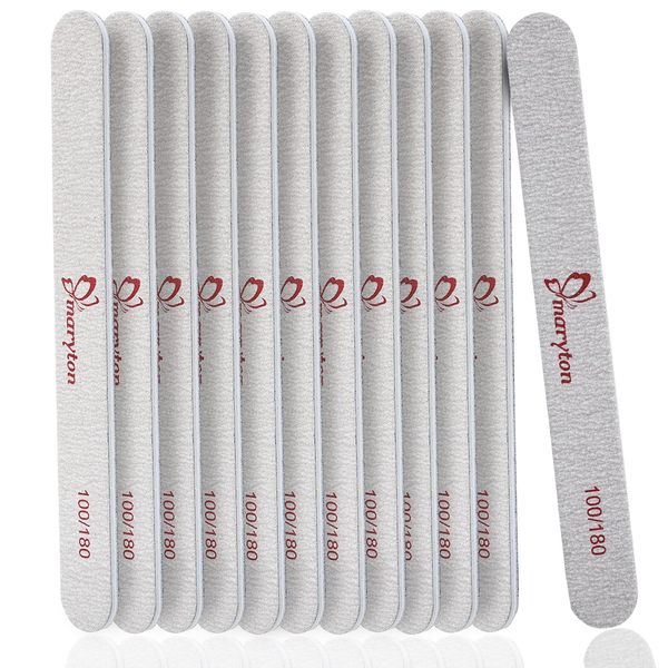 Maryton Nail File 12 PCS Emery Board 100/180 Grit for Acrylic Nails Poly Gel Nails Fingernail Files Set Manicure Kit Tools