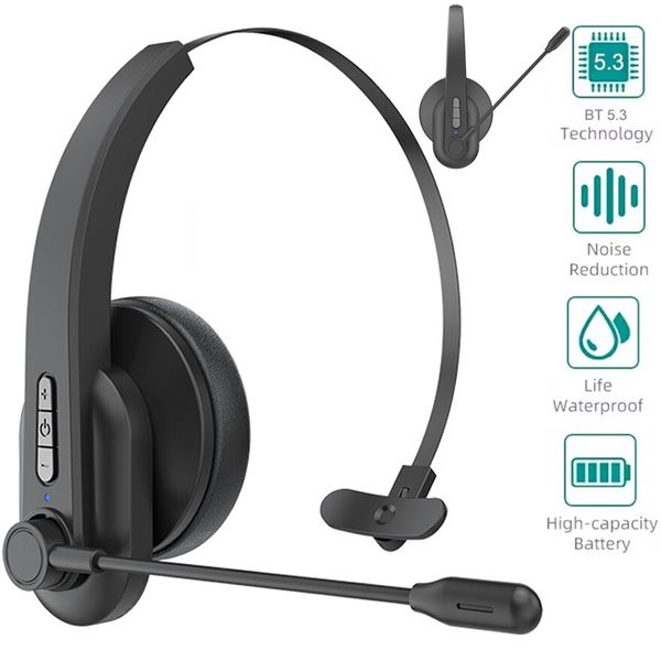 Trucker Bluetooth 5.4 Wireless Headset With Noise Cancelling Mic For Phones PC