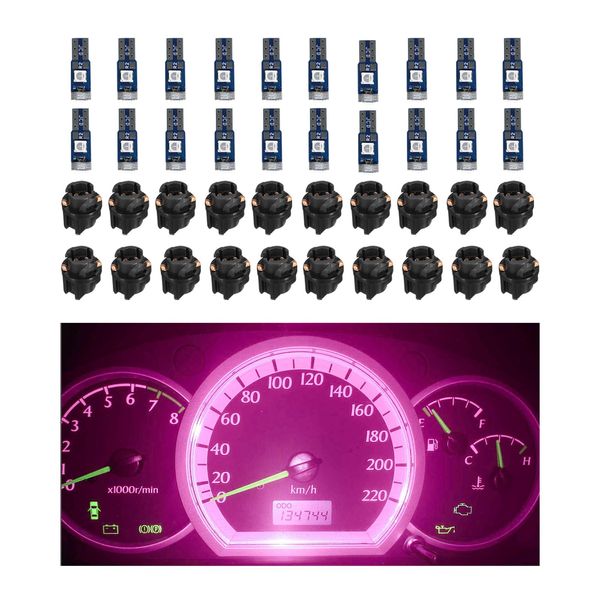 Augeny 20PCS T5 Led Lights for Car Dashboard, 3030-3SMD High Light Car LED Lights Bulb with Twist Socket, Auto Interior Led Bulb for Gauge Cluster Indicator Dashboard Panel Light (Pink)