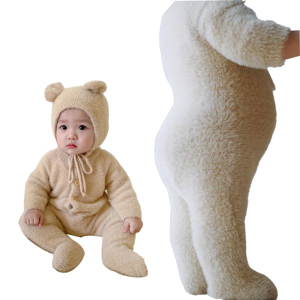 giminuo Kigurumi Kigurumi Bear Ears Romper Jumpsuit 2-Piece Set, Animal, Children, Baby, Boys, Girls, Costume, Costume, Kigurumi, Cosplay Clothes, Coverall, Cute, Autumn Clothes, Ears, Long Sleeve