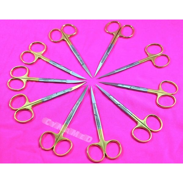 10 GERMAN TC IRIS MICRO SURGICAL SCISSORS STR+CVD 4.5" W/TUNGSTEN CARBIDE INSERT