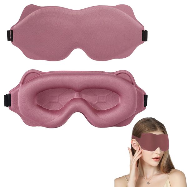 Cotton Sleep Eye Mask,2pcs Sleep Eye Mask Shade Cover， Light Blocking Soft and Comfortable Night Eye Mask for Men Women, Eye Blinder for Shift Work Suitable for Lunch Break/Travel/on The Plane(Pink)