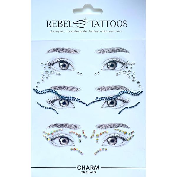 Rebel Tattoos Self-Adhesive Eye Pearls and Face Gems Jewels for Rave Party Festival Makeup, Reusable Multicolor Acrylic Crystal Temporary Tattoo Stickers, Mermaid Face Jewel Eye Stones (Blue Charm)