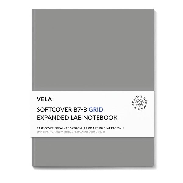 Vela Sciences B7-B Expanded Softcover Lab Notebook, 9.25 x 11.75 in (23.5 x 30 cm), 144 Pages, Permanent Bound, 70lb Heavyweight Paper (1-Pack, Grid)
