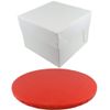 Doric ROUND COLOURED Drum cake BOARD and white transporting BOX (8 Inch, Red)