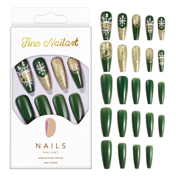 24 Pcs Press on Nails Long,Christamas False Nails, Fake Nails with Nail Glue, False Nails with Designs Acrylic Nails Glue on Nails,Fake Nail for Nails Art for Women and Girls