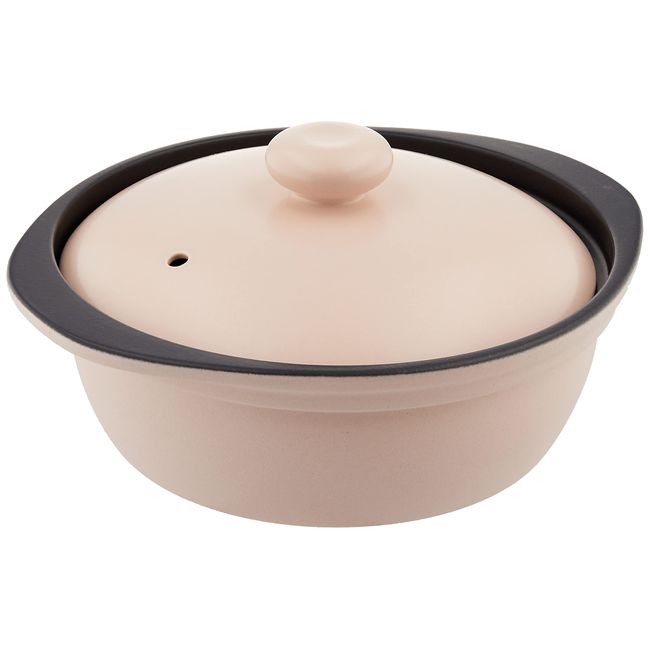 Marusan Kondo 22047 Earthenware Pot, IH Compatible, Pink, S, Ceramic, Lightweight Earthenware Pot, For 1 Person, 2 People, 1,000 ml), Cook Home, Caruna Clay Pot