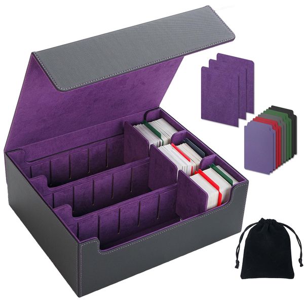 Card Deck Box for Comes with 3 velvet divider cards, PU Leather Strong Magnet trading card storage box Holds over 1800 Magic Commander deck cards, MTG, YGO, PKM and Sports Cards