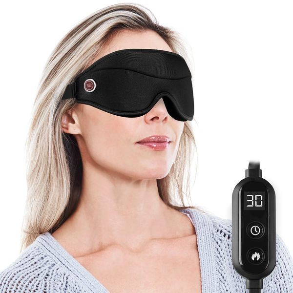 DR.PREPARE Hot Eye Mask, 3D, USB Powered, 3D Type, Light Shade, Lightweight, 3 Temperature Adjustment, Timer Setting, Black