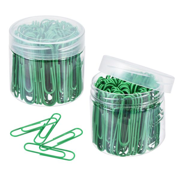 200Pcs Paper Clip 2 Inch Vinyl Coated with Box for Office Home Green