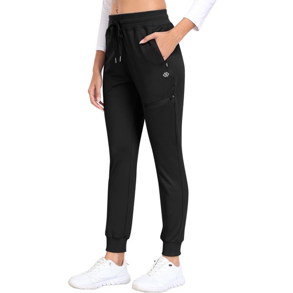 MoFiz Jogginghose Damen Thermohose Mikrofleece Sporthose Atmungsaktiv Waterproof Sweatpants mit Reißverschlusstasche Schwarz XXL