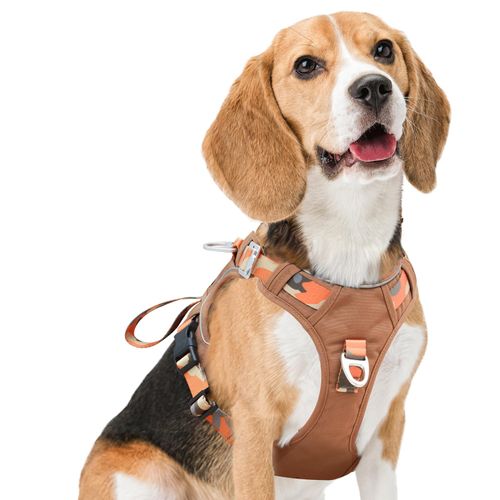 Dog Harness No-Pull with Front & Back D-Rings, Water-Repellent 600D Oxford for Hiking/Training/Walks, Reflective Adjustable Vest, Lightweight Aluminum Hardware Fit for Small Sized Dogs, Camo Orange, S
