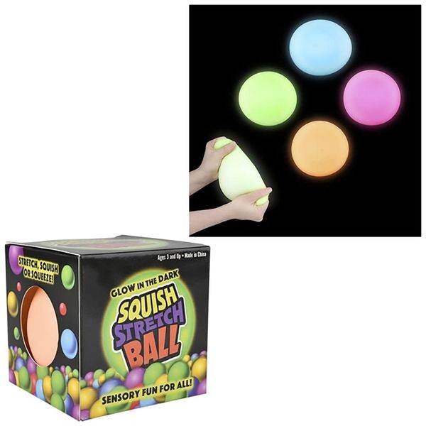 Squish and Stretch Glow in The Dark Gummi Ball, Stress Ball Relief Toys for Hand Exercise Squeeze Therapy, Party Favor, 4" (2-Pack)