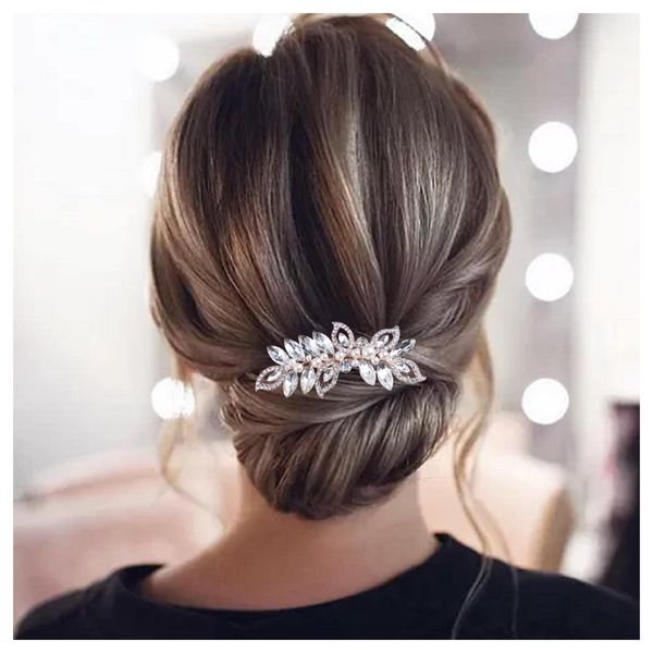 Allereya Crystal Pearl Wedding Hair Comb Barrette CZ Rhinestone Flower Hair Barrette Comb Gold Pearl Bling Bridal Headpieces Decorative Head Clip Headwear Bridal Hair Accessories for Women and Girls