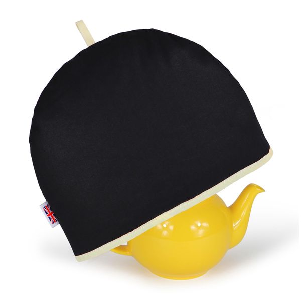 Muldale Large Tea Cozy for Teapot Insulated - Black - Thermal 100% Cotton Extra Thick Wadding - Designed in England - Tea Cozies Covers Fit 1 to 6 Cup Neutral Kitchen Textiles Range