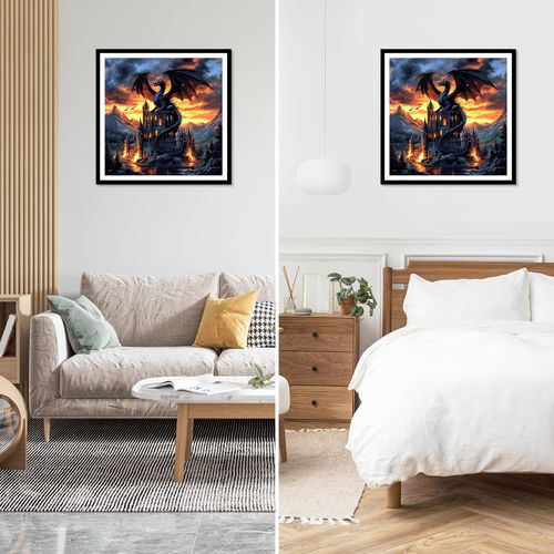 NEWENMO Castles Diamonds Painting Kits for Adults Beginner DIY 5D Dragon Diamond Art Paint with Round Diamonds, Full Drill Gem Art Animal Diamonds Painting for Craft Home Wall Decor 12x12 in