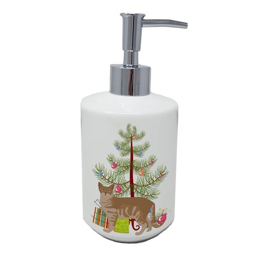 Caroline's Treasures CK4562SOAP Australian Mist #1 Cat Merry Christmas Ceramic Soap Dispenser Hand Soap Dispenser Pump Bottles for Bathroom Kitchen, Empty Refillable Liquid Soap Container