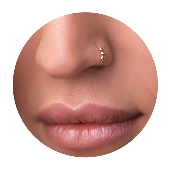 Gold Beaded Nose Ring - Dainty 8mm Hoop 24 Gauge Gold Beads Piercing – Snug 14K Gold Filled Nose Piercings – Body Jewelry Piercing Hoops – Gift Ready Purchase