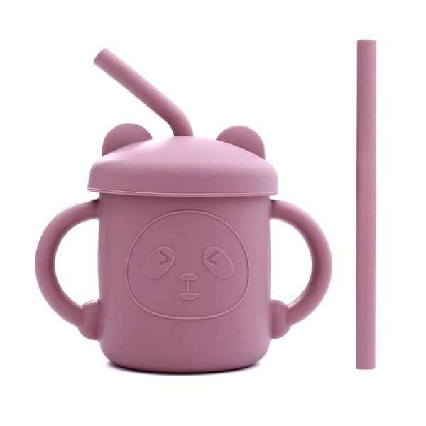 Silicone Sippy Cup, Toddler Straw Cup with Non-Slip Handles, Silicone Baby Drinking Training Cup with Straw for Toddler and Infant, 6 Months+, 200ml (Pink)