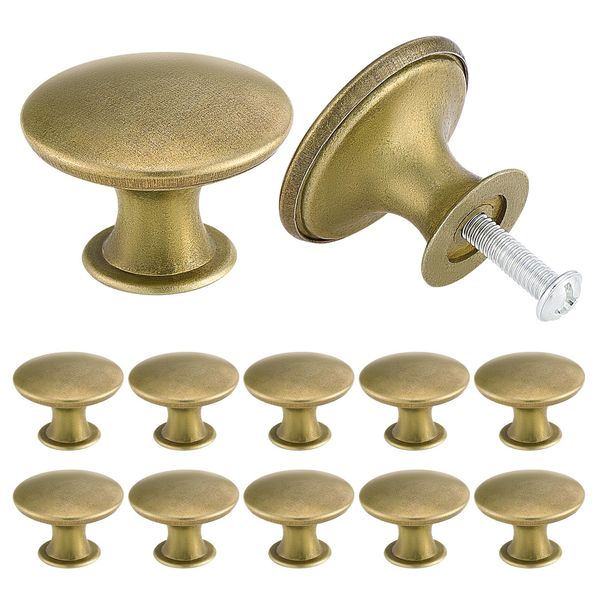 TsunNee 12PCS Vintage Cabinet Knobs, Chic Drawer Knobs, Antique Brass Kitchen Cupboard Handles, 30mm Round Furniture Door Knobs