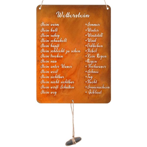 Fiada Rost Schild Wetterstein Lustig Wetterstation für Stein 26,5 x 20 cm Edelrost Schild Rostdeko Gartendeko Rostige Deko Draußen Gartendekoration Balkon Deko für den Garten