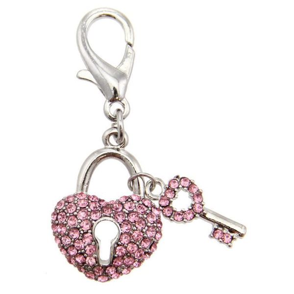 Pink Pave Crystal Key to My Heart Pet Collar Charm, Zipper Pull, Handbag Charm