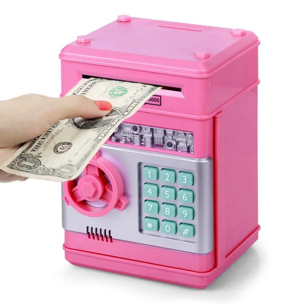 Thedttoy ATM Money Box for Kids Age 3-12, Electronic Money Bank Safe Piggy Bank for Girls Boys, Password Money Safe Savings Money Box for Girls Kids, Best Gift For Birthday Children's Day (Pink)