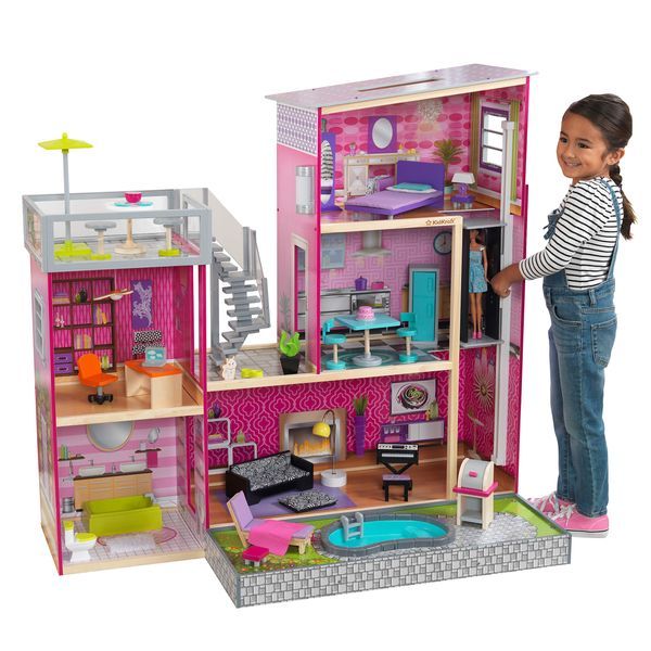 KidKraft Uptown Wooden Modern Dollhouse with Lights & Sounds, Pool and 36 Accessories