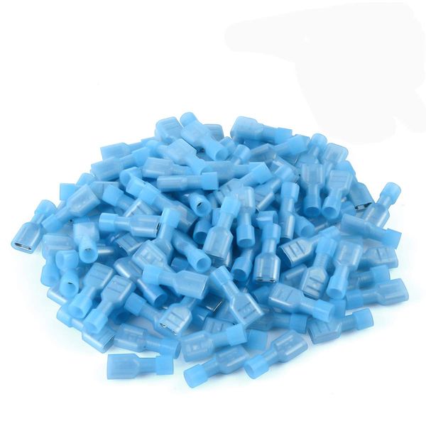 100 Pcs XHF 16-14 AWG Nylon Female Spade Connectors Quick Disconnect Wire Terminals Insulated Wire Crimp Connectors Blue