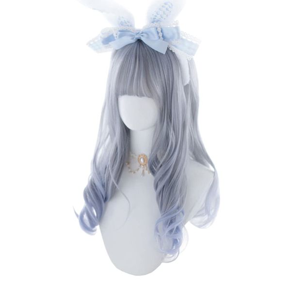 Lolita Wig, Harajuku Style, GAL Series, Cosplay Wig, Gothic Lolita, Heat Resistant, Women's, Gray, Light Blue, Mesh, Long, Curly Hair, Forest Girl, Yume, Cute, Princess, Small Face, Party, Costume, Daily Use, Wig, Light Blue