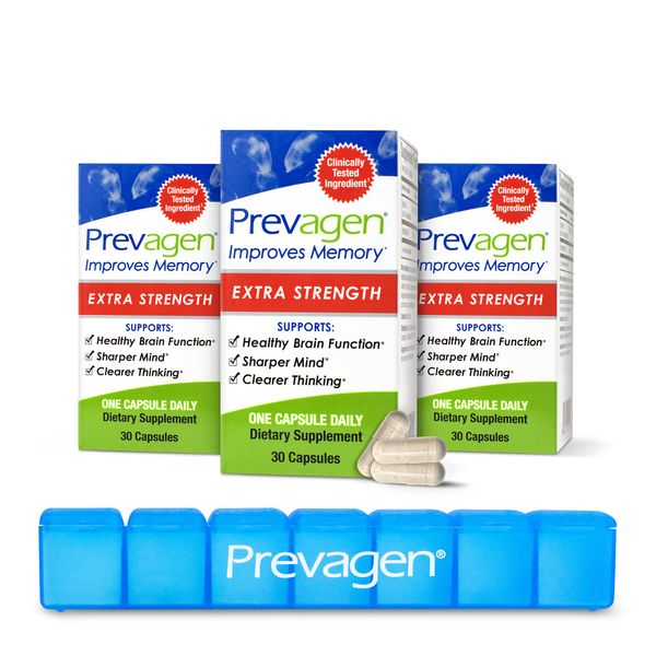 Prevagen Improves Memory - Extra Strength 20mg, 30 Capsules |3 Pack| with Apoaequorin & Vitamin D 7-Day Pill Minder | Brain Supplement for Better Brain Health