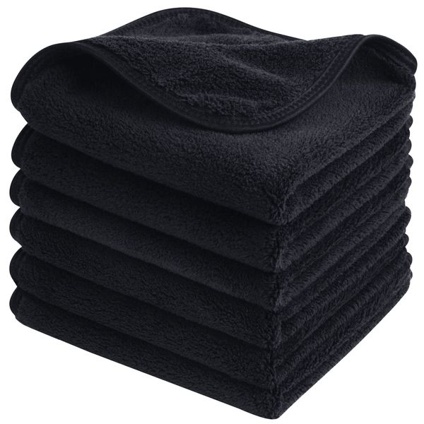 SINLAND Plush Microfiber Face Cloths Reusable Makeup Remover Cloth Ultra Soft Washcloths for Women and Baby 12Inch x 12Inch Black 6 Pack