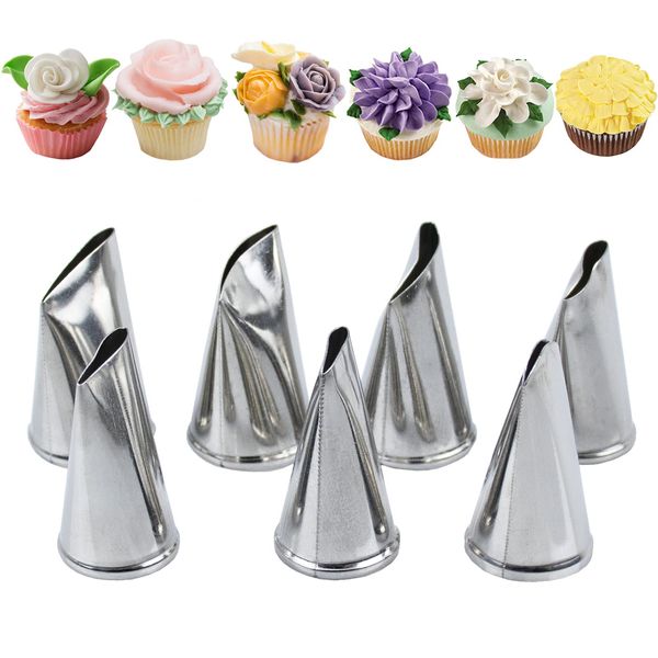 Tabiger Flower Piping Nozzles, 7pcs Petal Ruffle Piping Nozzles Set Rose Pastry Tips Icing Frosting Tips Baking Tools Stainless Steel Cake Decorating Kit for Cake Cupcakes DIY Icing Nozzle Tool