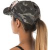 Funky Junque Criss Cross Ponytail Hat w/Buttons - Camo Grey