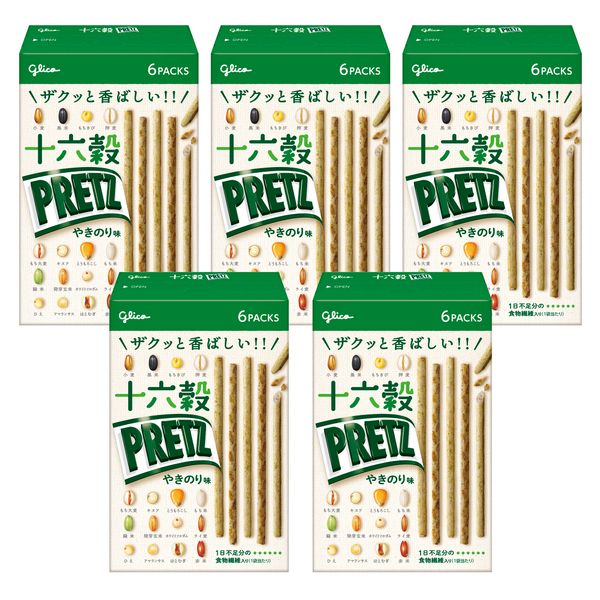 Ezaki Glico [16 Grain Pretz] (Yakinori Flavor), 2.1 oz (60 g) (6 Bags) x 5 Pieces, Individual Packaging, Snacks, Pretzels, Snacks, Snacks, Snacks Set, Beer, Highball, Snacks, Snacks, Pastry