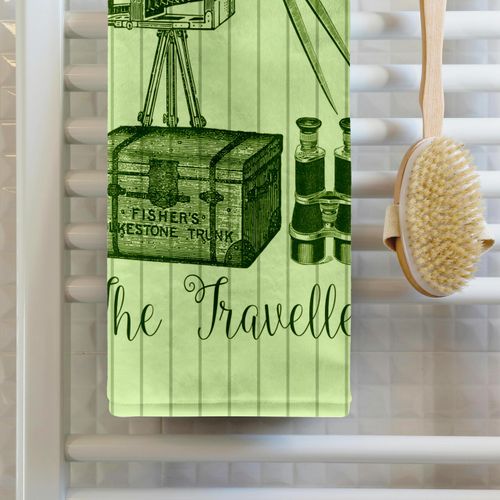 3dRose 22x30 Bath Hand Pool Towel - The Traveller- Vintage Trunk, Binoculars, Camera and Map Compasses Designs