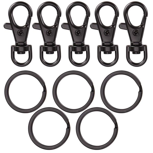 SICOU 10PCS Keychain Hooks with Key Rings Swivel Clasps Lanyard Snap Hooks Metal Lobster Claw Clasps Key Chain for Lanyard Clip, Jewelry Making, Crafts (Black), 1.5INCH